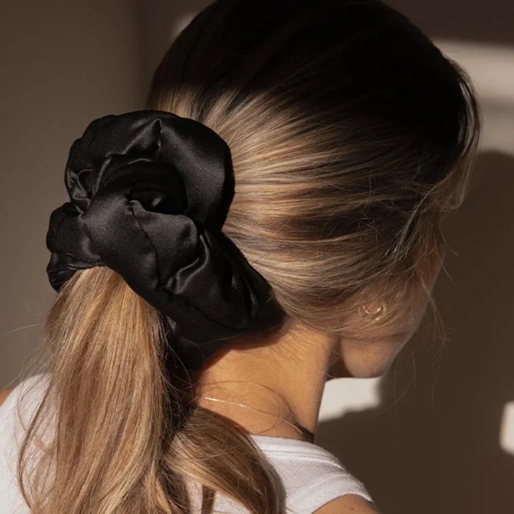 BLACK SATIN SCRUNCHIES ONE PAIR TWO NEW